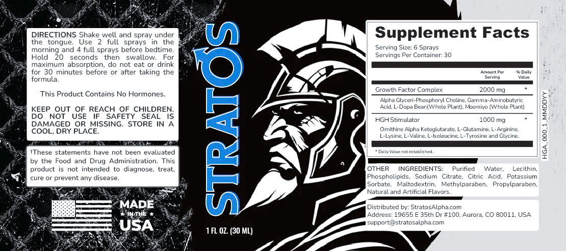 Stratos Alpha Supplement Nutrition Facts Panel